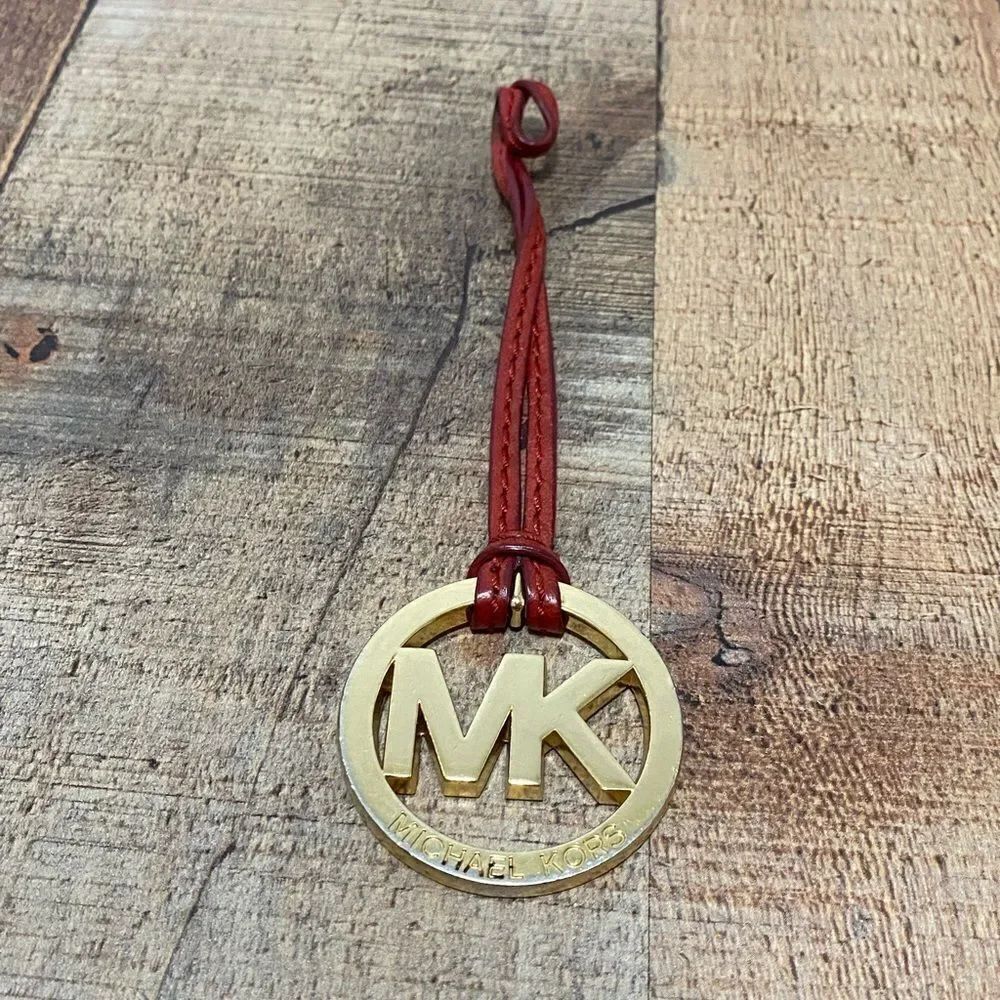 Michael Kors mk replacement bag charm hang tag 
Red leather gold tone logo